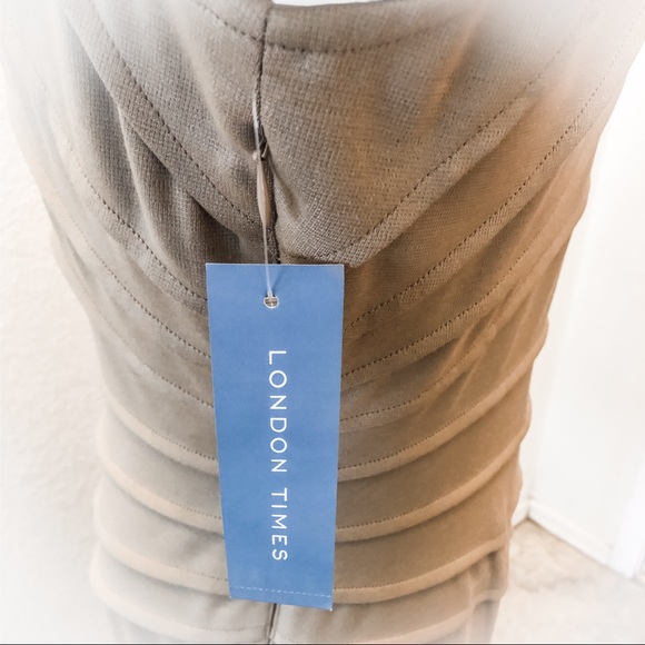 NWT London Times Side Ruched Dress in Camel - Picture 4 of 6